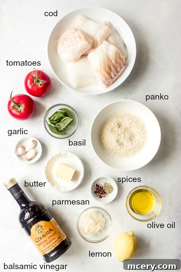 Crispy Panko Cod Bake 4 Collection of fresh ingredients for baked cod with panko and parmesan