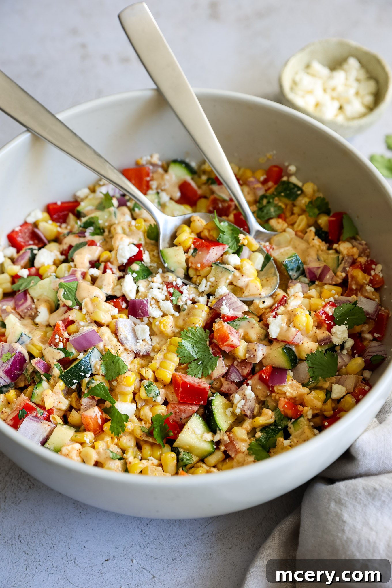Vibrant Zucchini Corn Medley 8 Close-up of the cold zucchini corn salad, showing its creamy dressing and vibrant ingredients.