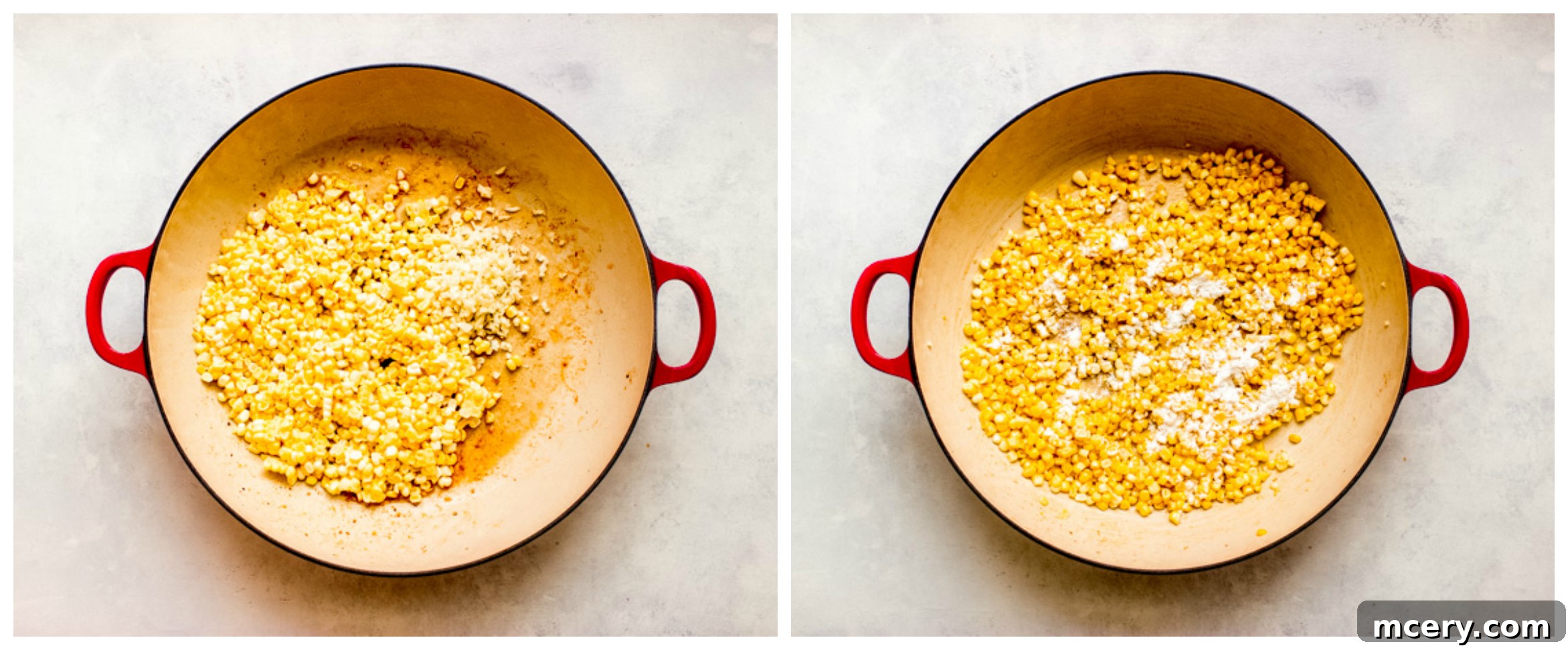 Zesty Shrimp and Sweet Corn Pasta 6 Fresh corn kernels and minced garlic sautéing in a skillet