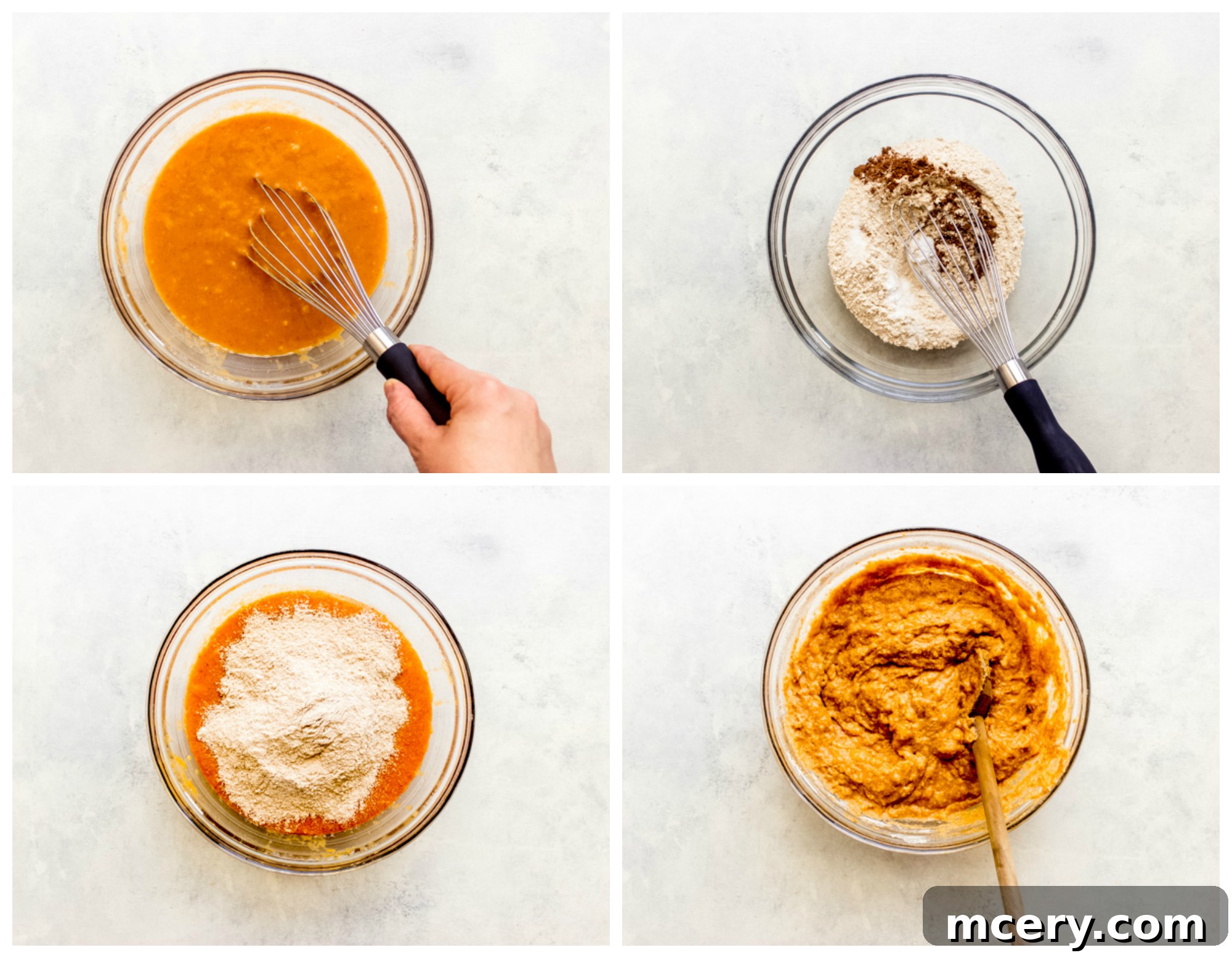 Spiced Pumpkin Cream Cheese Swirl Muffins 5 Pumpkin muffin batter in a large mixing bowl