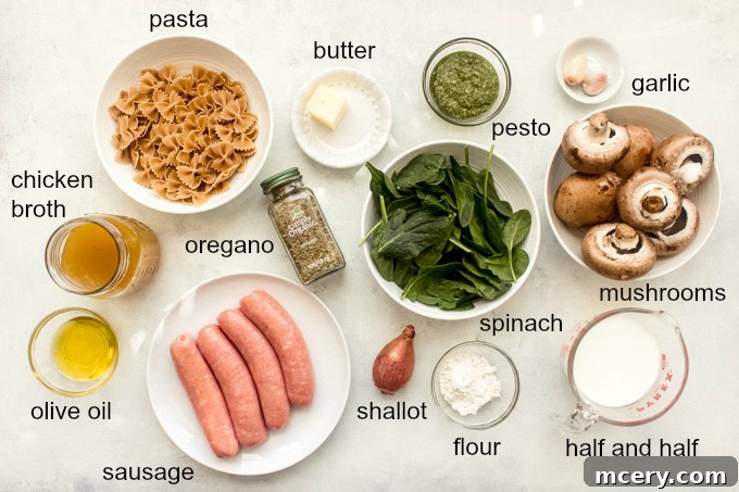 Creamy Chicken & Mushroom Spinach Pasta 3 ingredients for chicken mushroom pasta recipe