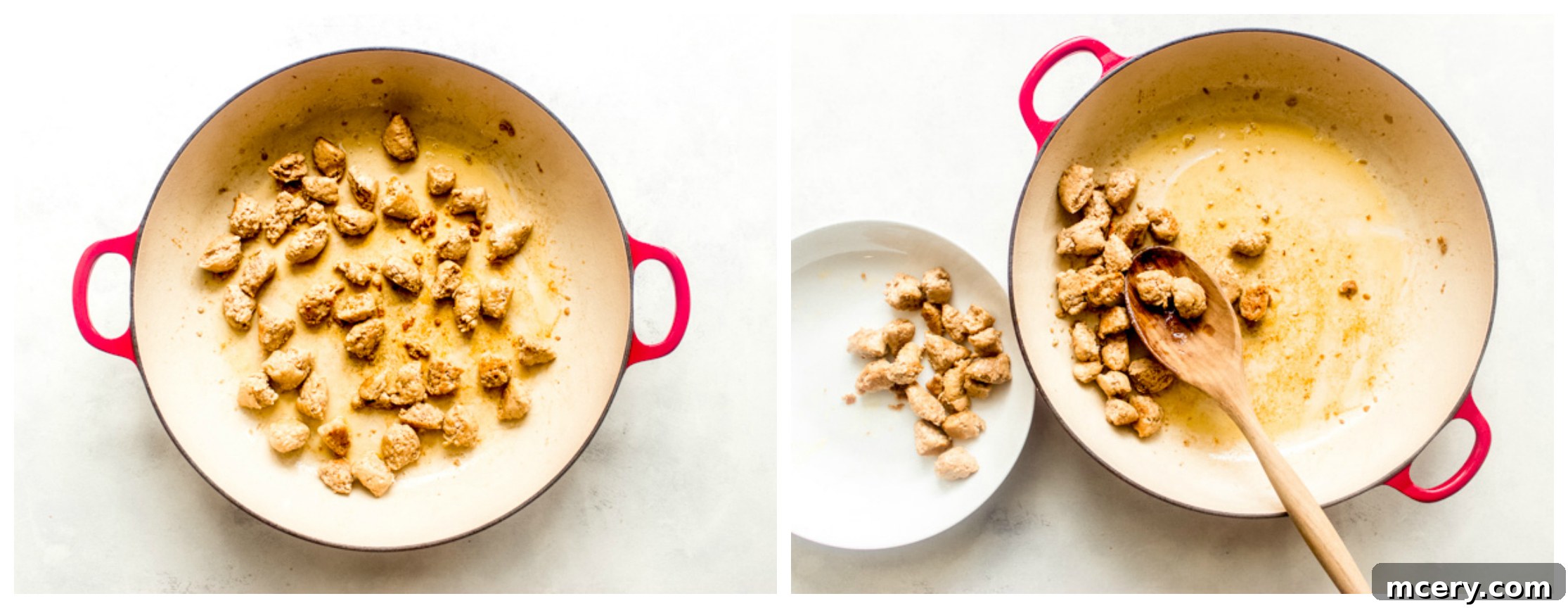 Creamy Chicken & Mushroom Spinach Pasta 5 cooked sausage in a skillet