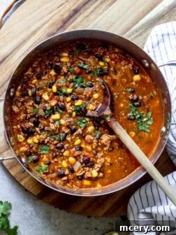turkey chili in soup pot