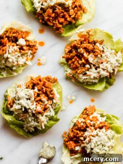 Buffalo Chicken Lettuce Wraps with creamy coleslaw