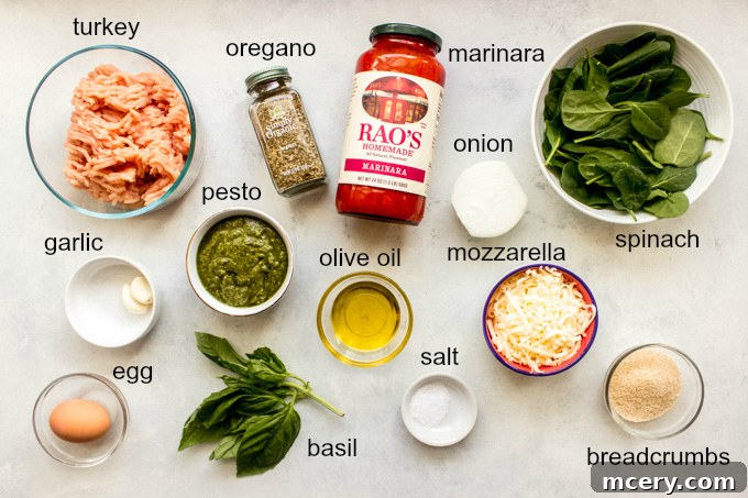 ingredients for turkey pesto meatballs laid out