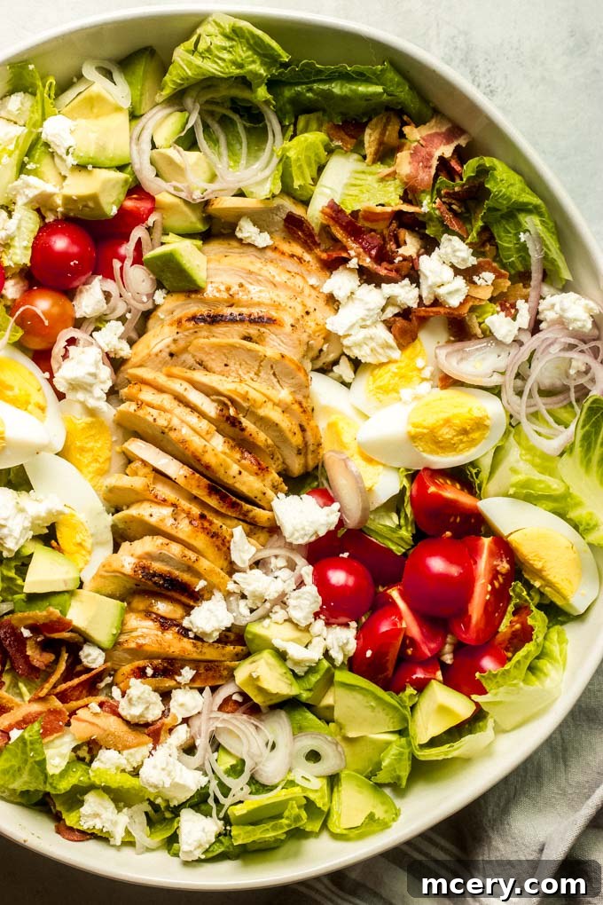 Green Goddess Cobb Salad with chicken and dressing
