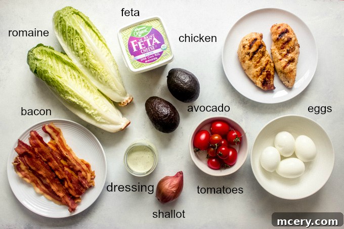 ingredients for green goddess salad recipe arranged