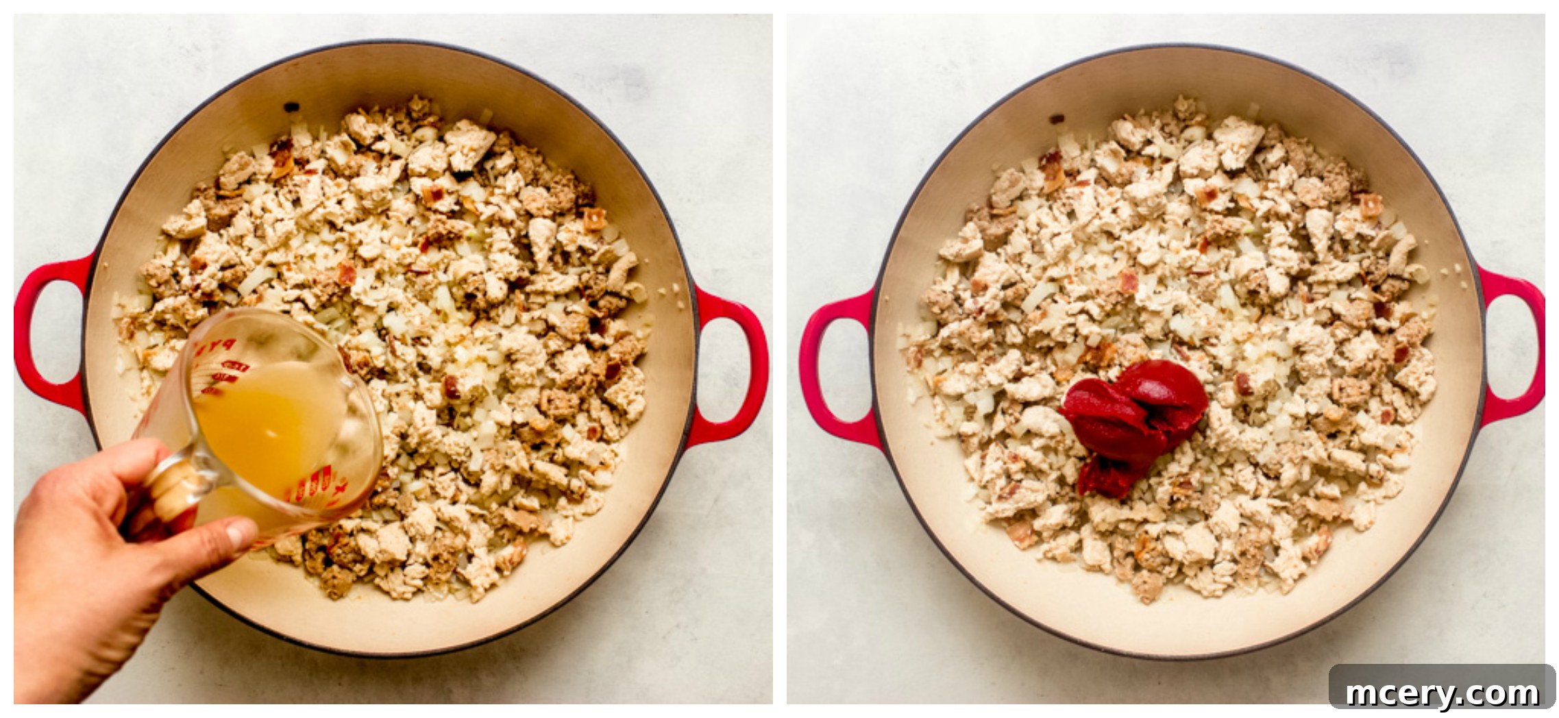 Easy Sausage Ragu 6 tomato paste with italian sausage in saute pan