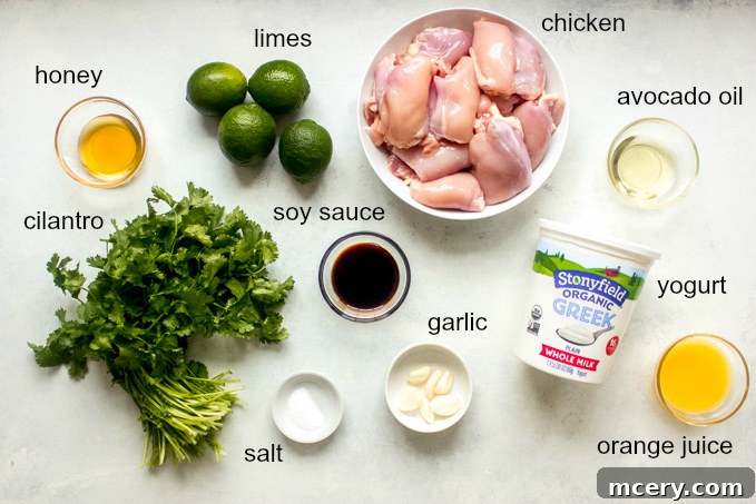 Grilled Chicken Spring Roll Salad Bowl 4 Array of fresh ingredients laid out for a spring roll bowl, including chicken, herbs, limes, and vegetables.