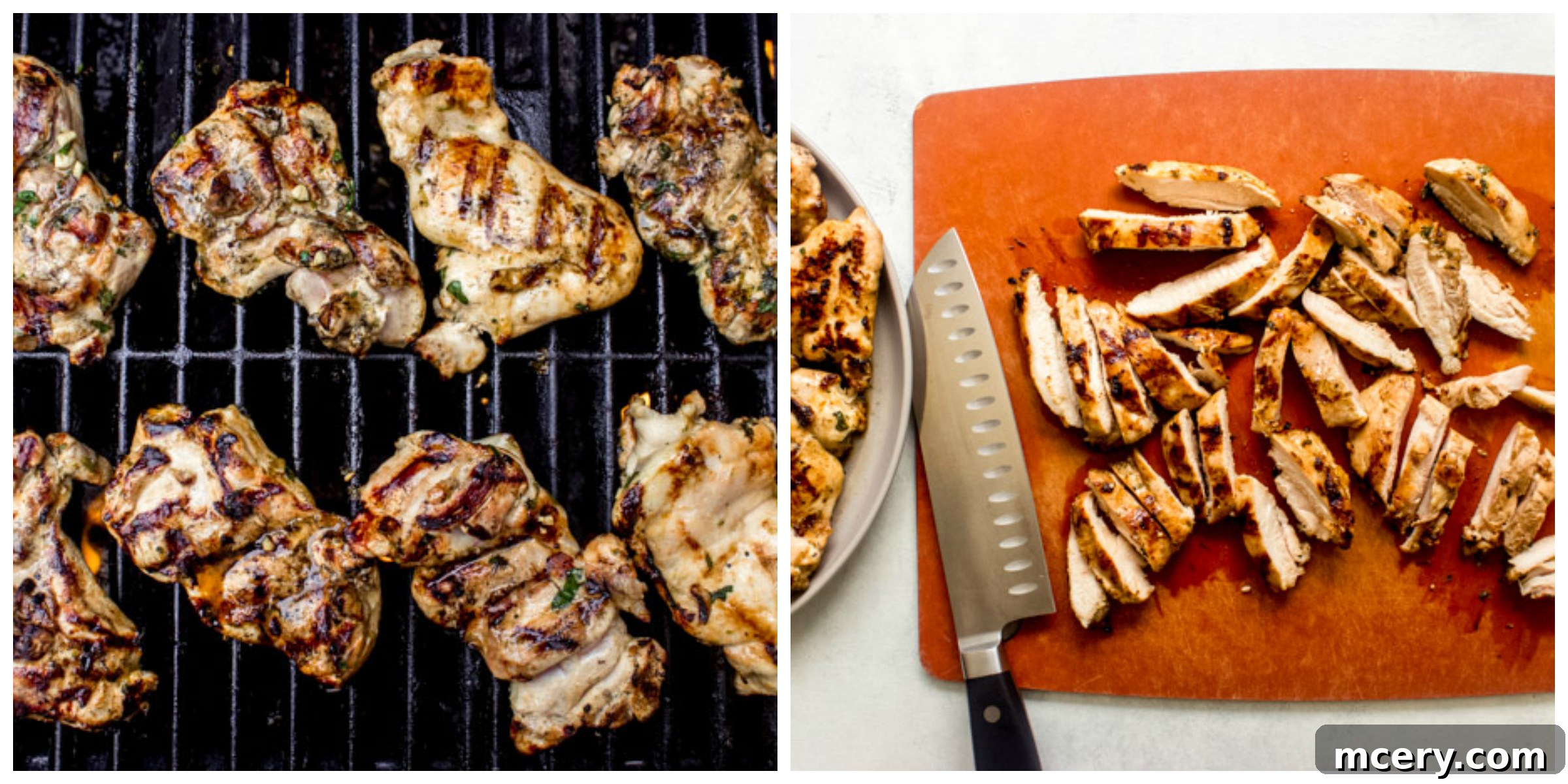 Grilled Chicken Spring Roll Salad Bowl 6 Perfectly grilled chicken resting on a cutting board, ready to be sliced.