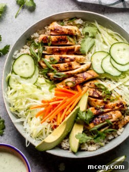 Spring roll bowl with chicken and brown rice