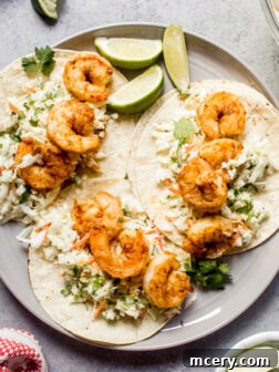 Shrimp tacos with slaw, a perfect quick dinner recipe.