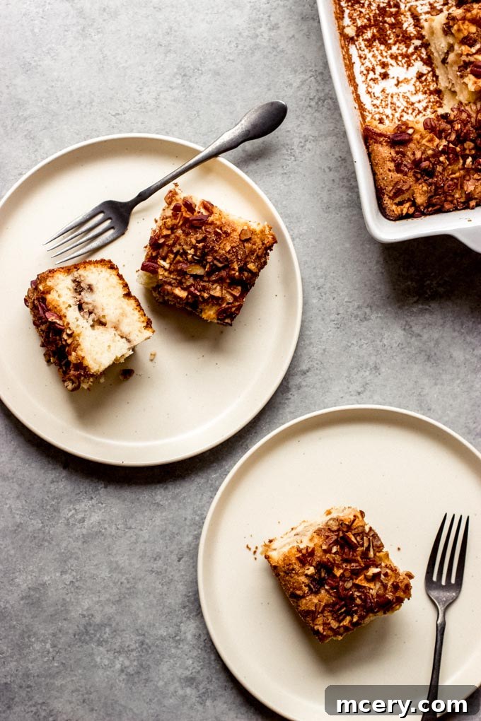 Spiced Apple Sour Cream Coffee Cake 2 A stunning shot of a golden-brown apple sour cream coffee cake, fresh from the oven, with visible layers of apple and crumble