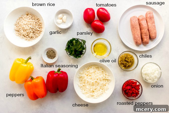 Ingredients laid out for stuffed peppers