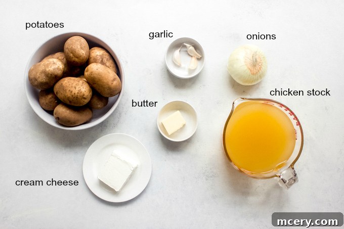 Quick Creamy Stovetop Potato Soup 3 ingredients for potato soup.