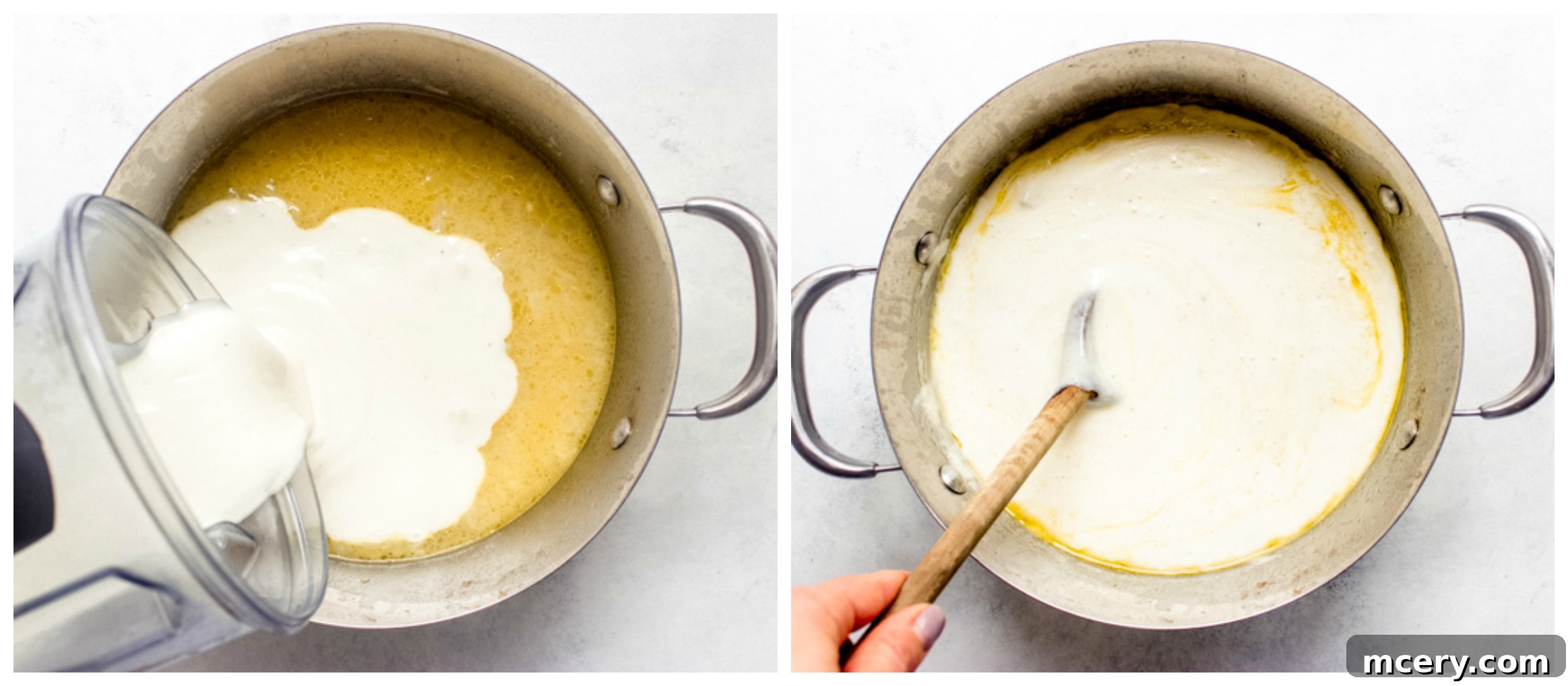 Quick Creamy Stovetop Potato Soup 7 pureed potato soup in dutch oven.