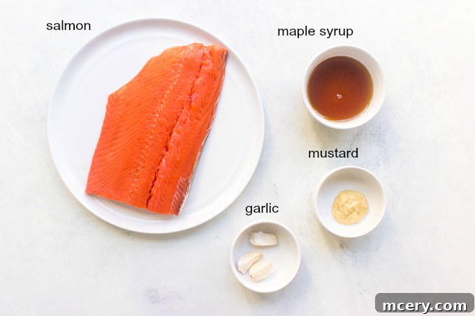 ingredients for maple mustard salmon.