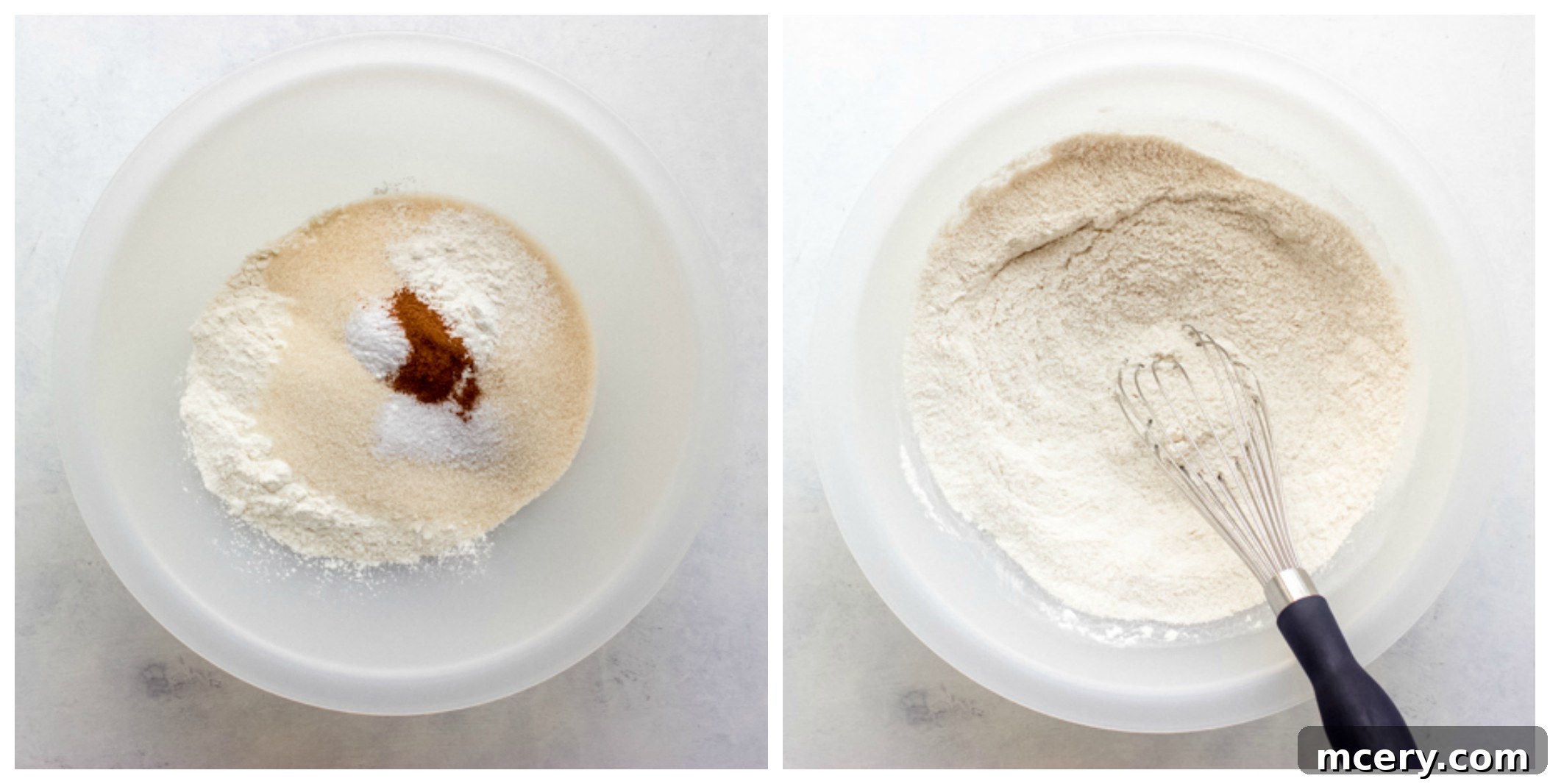 Southern Hummingbird Slab Cake 6 Dry ingredients for Hummingbird cake being whisked together in a large bowl.