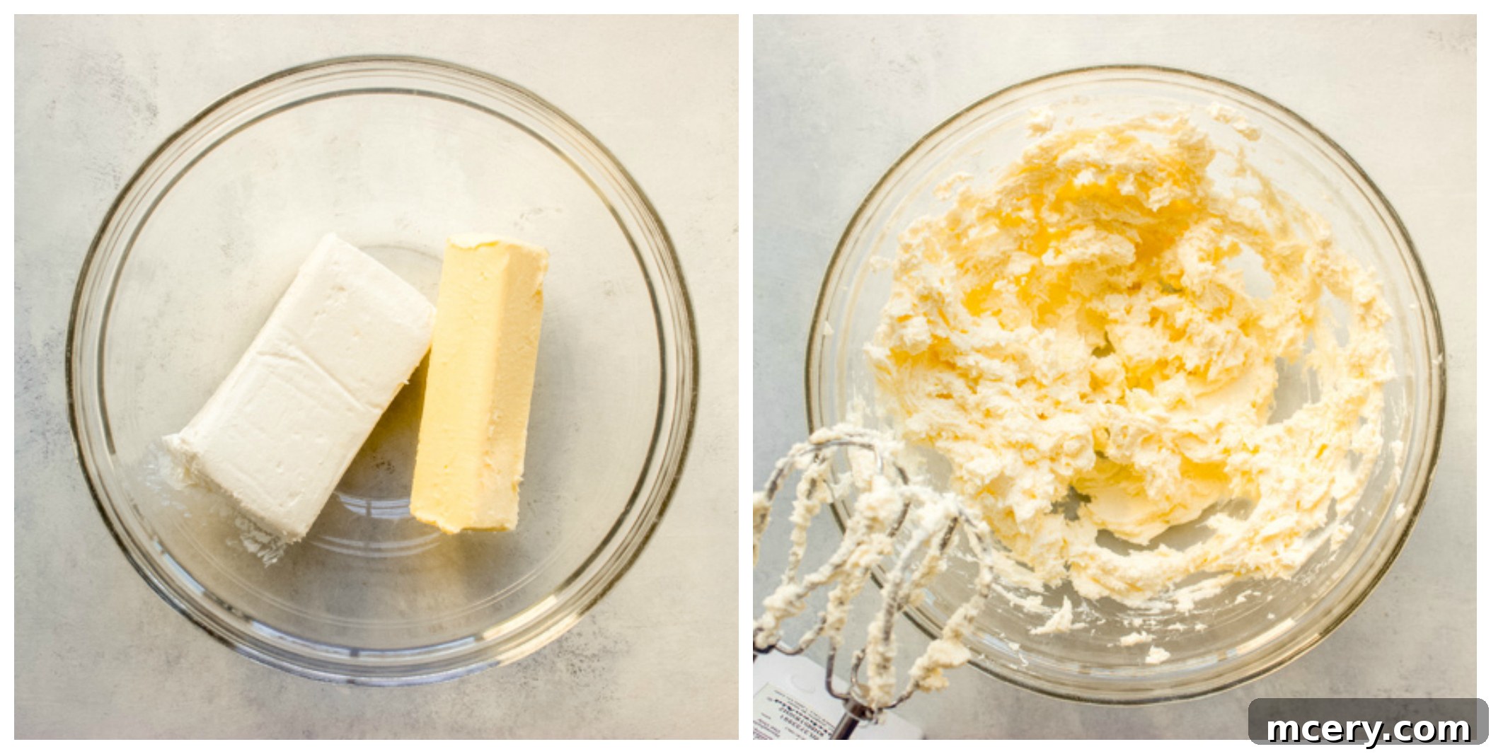 Southern Hummingbird Slab Cake 9 Creamed butter and cream cheese mixture in a bowl, beaten until smooth and fluffy.