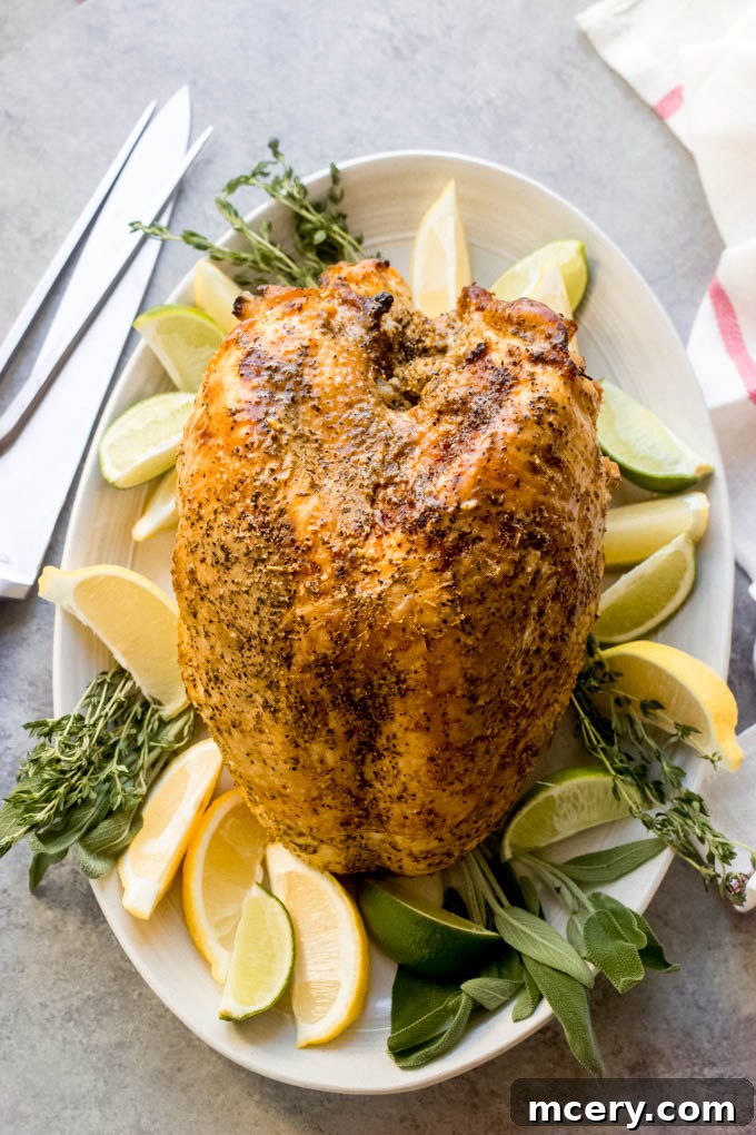 Perfect Bone-In Turkey Breast Roast 2 Incredibly juicy herb roasted turkey breast, perfect for small Thanksgiving gatherings.