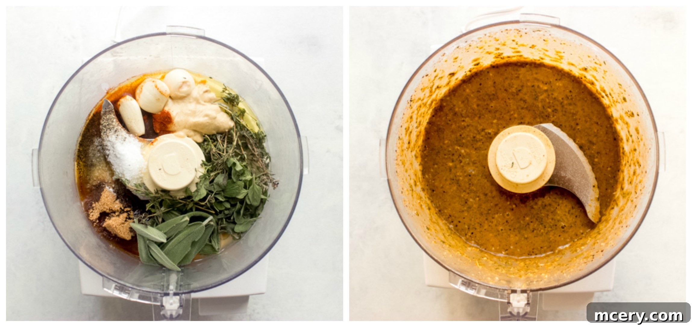 Perfect Bone-In Turkey Breast Roast 4 Fresh herbs and citrus being blended for the turkey rub