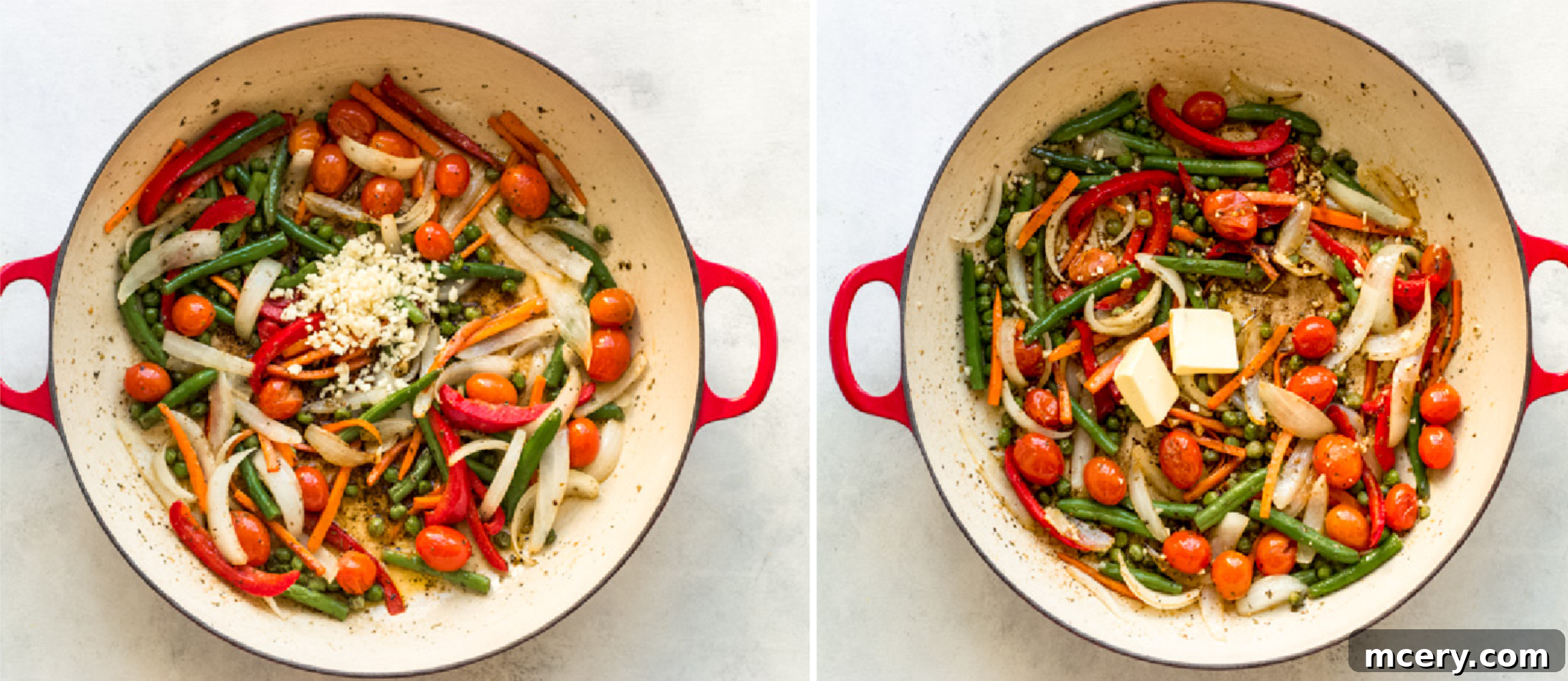 Zesty Shrimp and Spring Vegetable Pasta 6 Colorful mixed vegetables sautéing in a skillet, nearly tender-crisp.