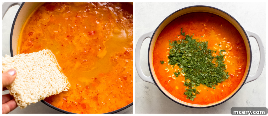Vibrant Thai Red Curry Noodle Bowl 7 Thai noodle soup broth simmering in a Dutch oven
