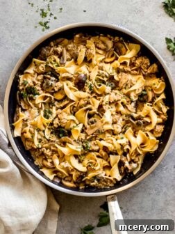 Ground Turkey Stroganoff, a creamy and flavorful meal.