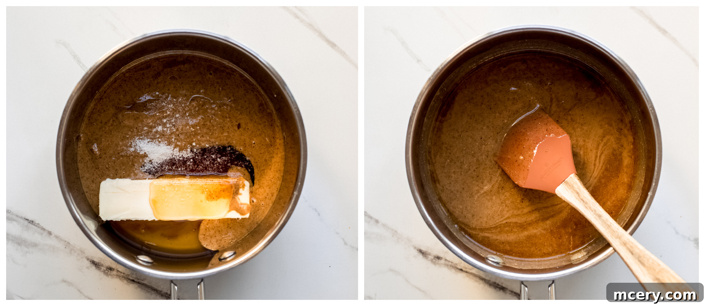 Melted butter, almond butter, and honey in a saucepan
