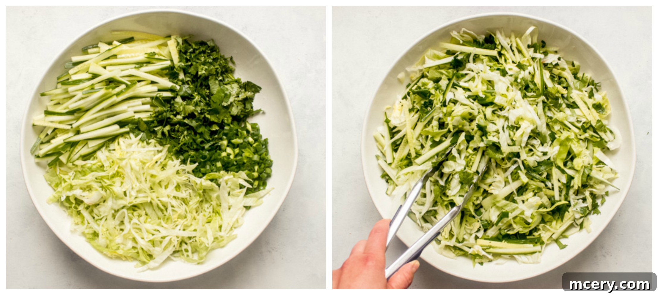 Zesty Mexican Tuna Salad with Cilantro Cream 7 A large bowl filled with freshly chopped iceberg lettuce, ready for other salad ingredients.