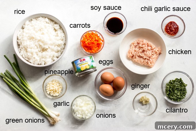 Golden Pineapple Chicken Fried Rice 2 ingredients for pineapple fried rice laid out
