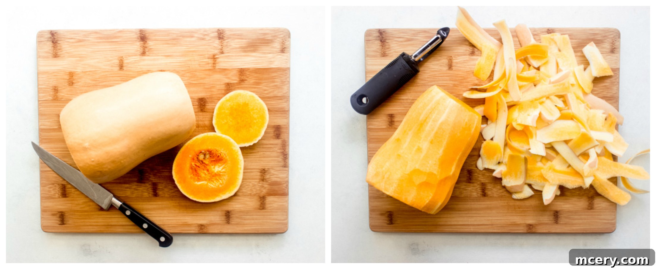 Golden Harvest Quinoa Medley 5 Step-by-step guide showing how to peel a butternut squash safely.