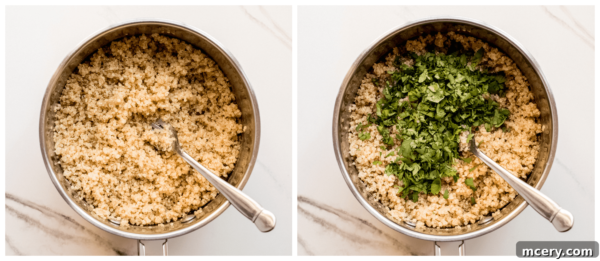 Wholesome Shrimp Quinoa Bowl 4 cooked quinoa in a saucepan
