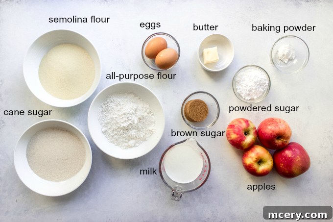 Golden Semolina Delight 4 ingredients for easy apple pie cake recipe