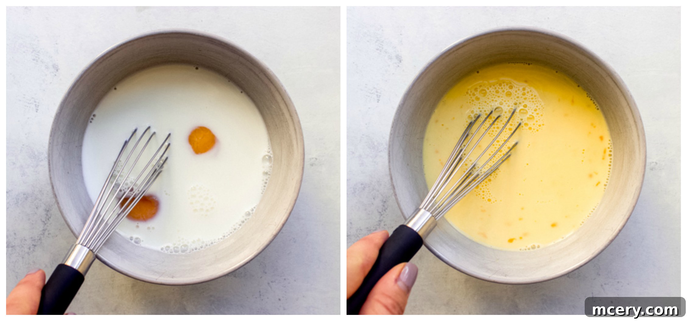 whisked eggs in a bowl