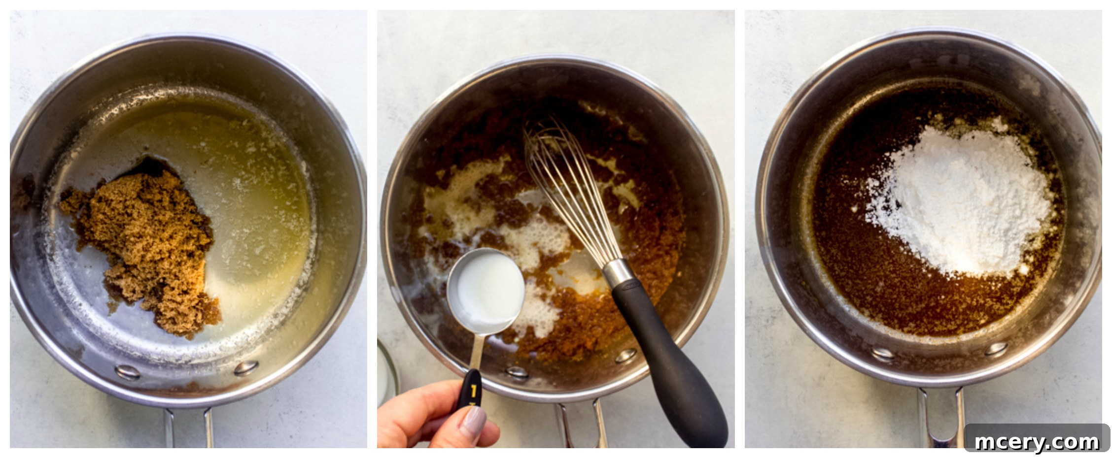 Golden Semolina Delight 9 caramel glaze in a saucepan