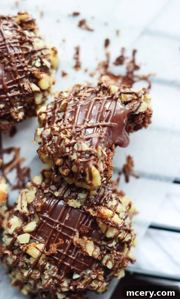 Pile of caramel thumbprint cookies