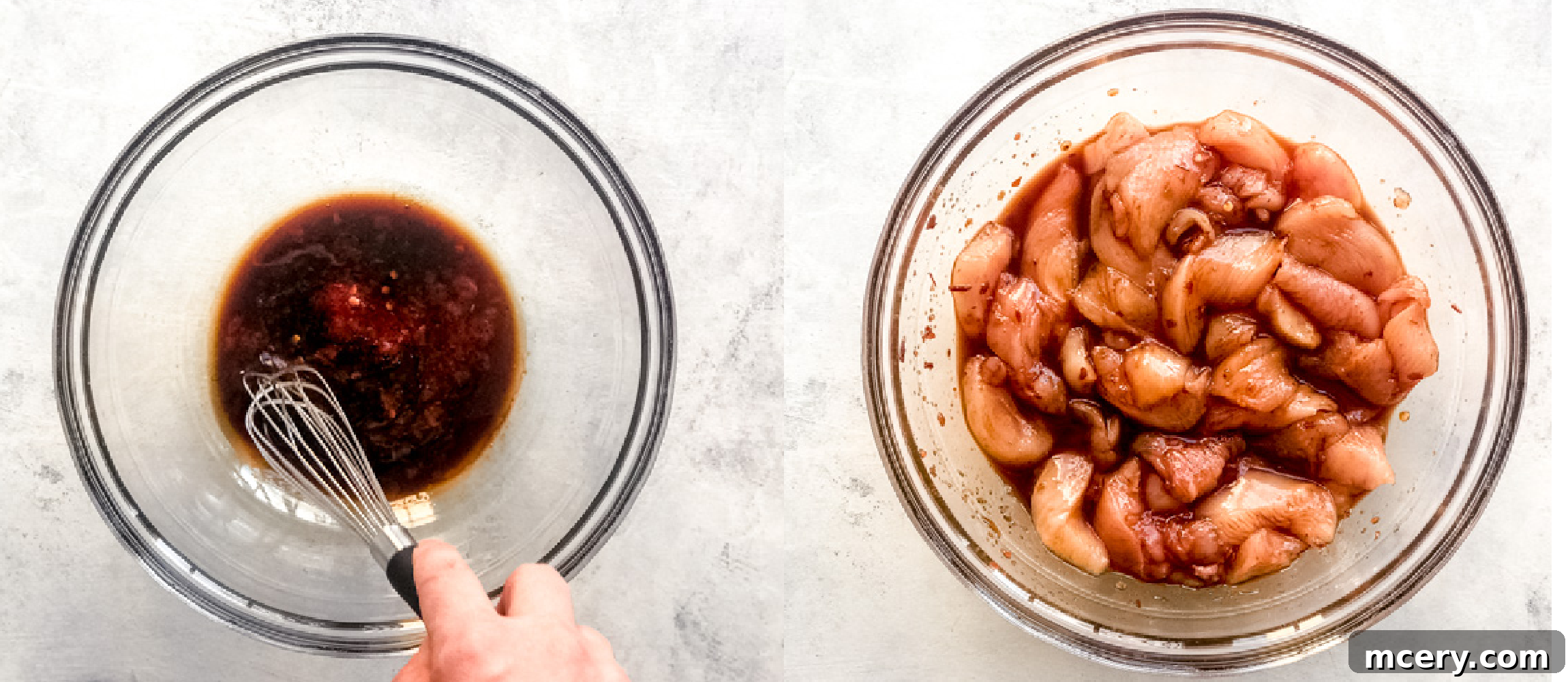 Zesty Korean Chicken Lettuce Cups 4 Chicken marinating in a bowl with Korean-inspired sauce