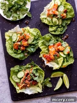 Prepared Korean Chicken Lettuce Wraps presented attractively