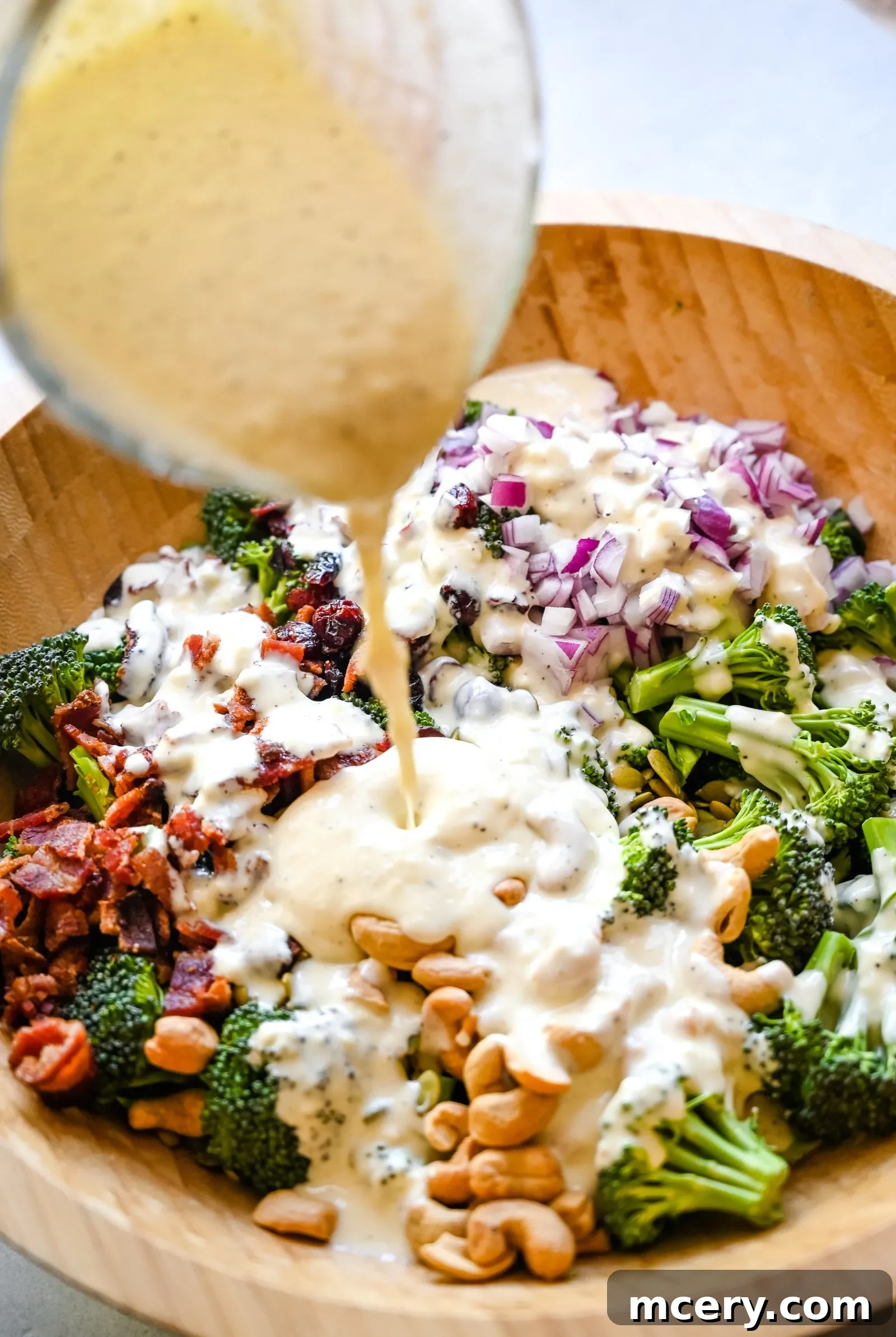 Crispy Broccoli Salad 5 Fresh broccoli florets, showcasing the vibrant green color and firm texture essential for a crunchy salad.