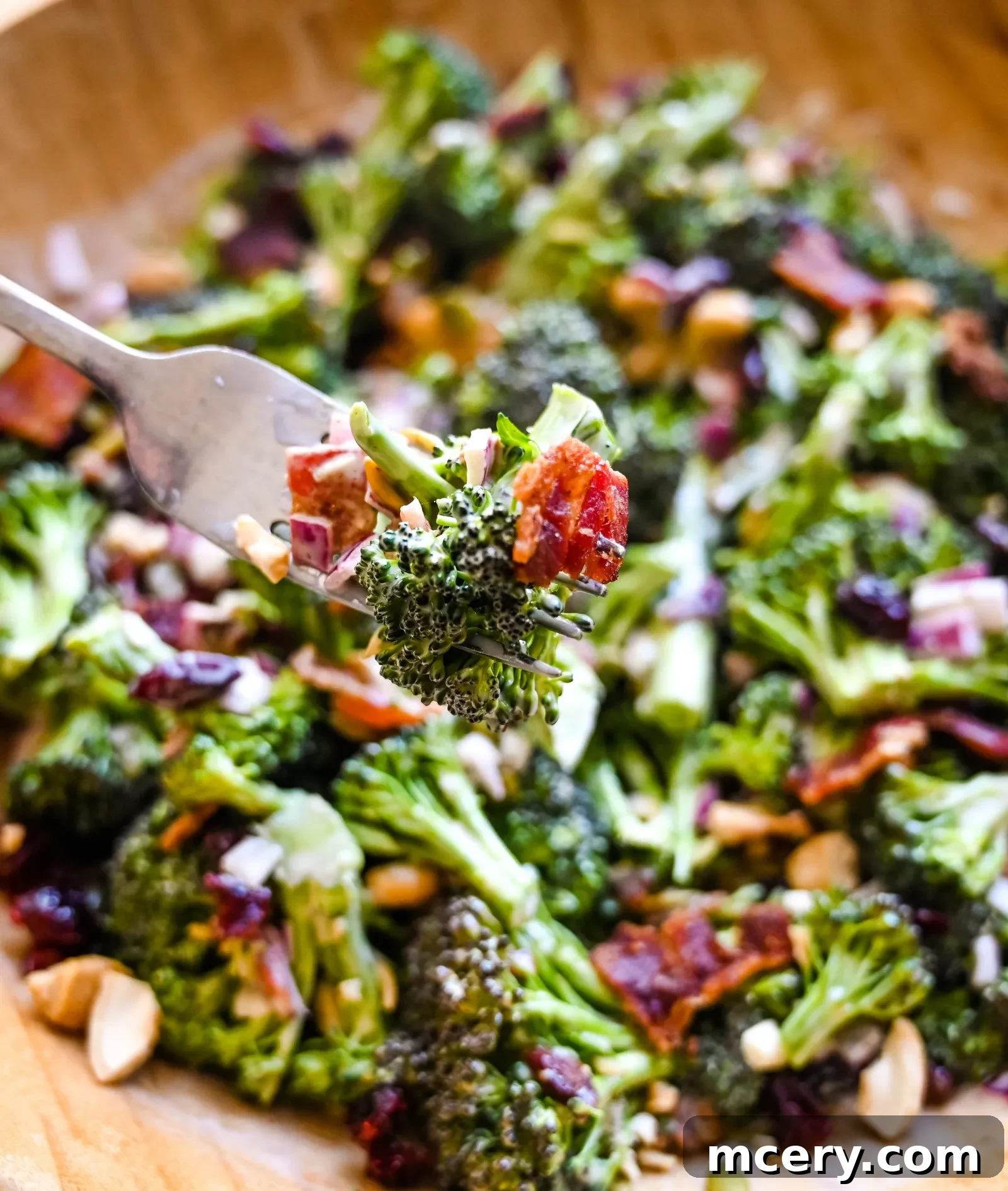 Crispy Broccoli Salad 6 A portion of the Whole Foods inspired broccoli crunch salad, emphasizing its artisanal appeal and fresh ingredients.