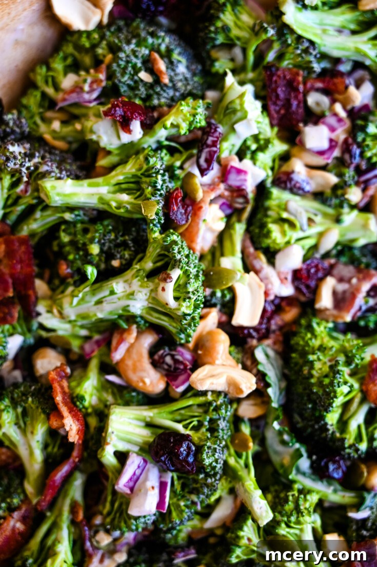 Crispy Broccoli Salad 8 A final close-up of the prepared Broccoli Crunch Salad, perfectly dressed and garnished, ready to be served.
