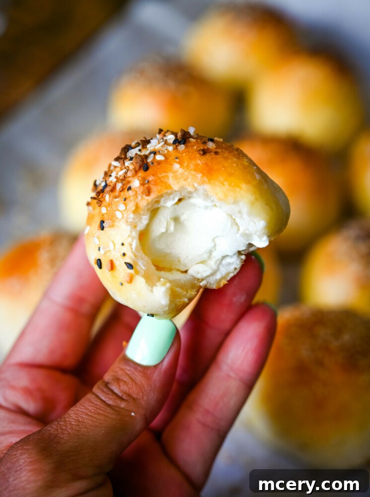 Bagel Bombs 2 Close-up of golden brown stuffed bagel bites with a sprinkle of seasoning, showcasing their perfect snack size.