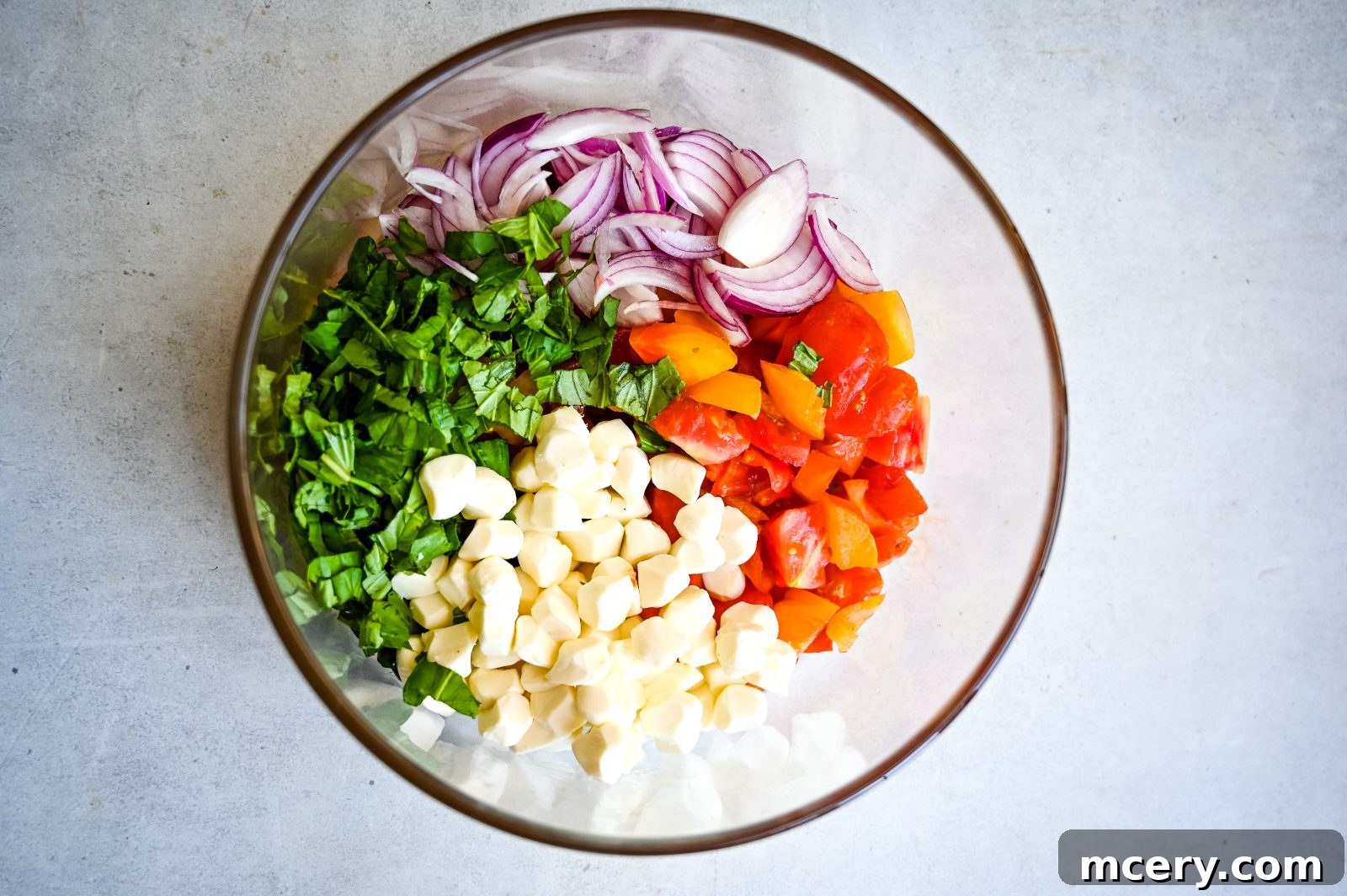 Rustic Tuscan Panzanella 5 Sliced red onions and fresh basil