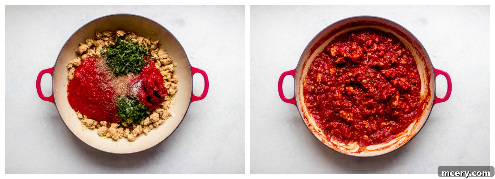 Barefoot Contessa's Turkey Lasagna 6 tomato sauce in skillet