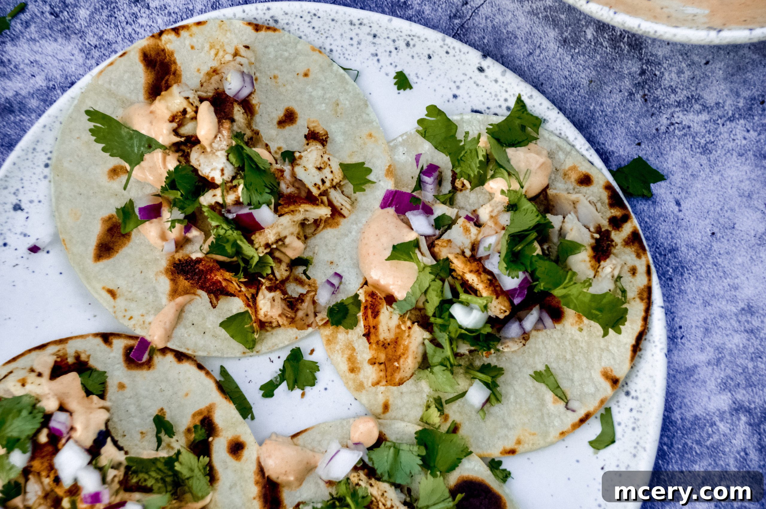 Zesty Street Chicken Tacos 4 A single chicken street taco, showcasing the colorful toppings and grilled chicken, presented on a light background.