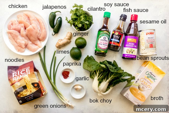 Aromatic Vietnamese Chicken Soup 4 ingredients for vietnamese chicken noodle soup laid out