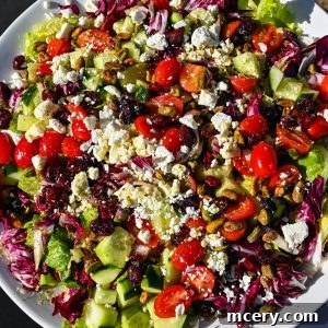 Beautiful Red & Green Christmas Chopped Salad in a serving bowl
