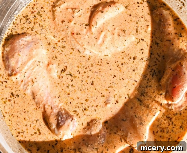 Oven-baked buttermilk chicken with golden, crispy skin.