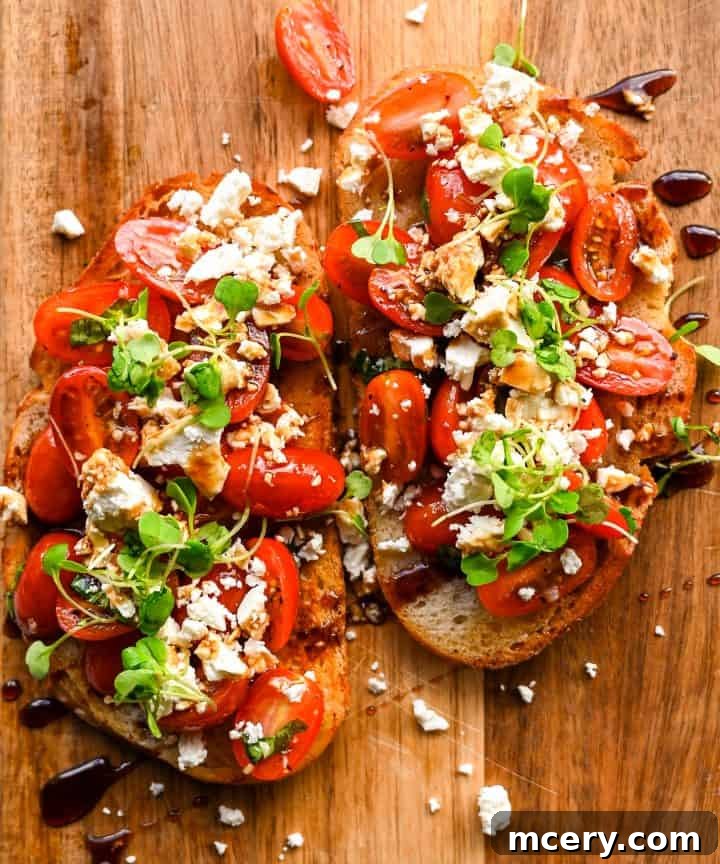 Fresh Feta Tomato Toast with balsamic glaze and basil